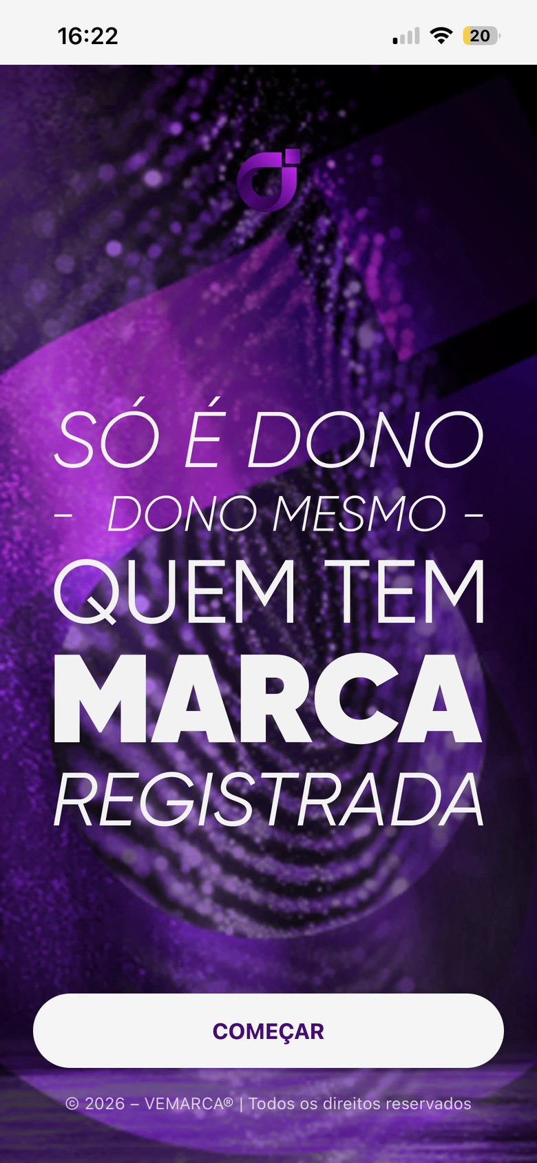 Tela de abertura do PWA VEMARCA