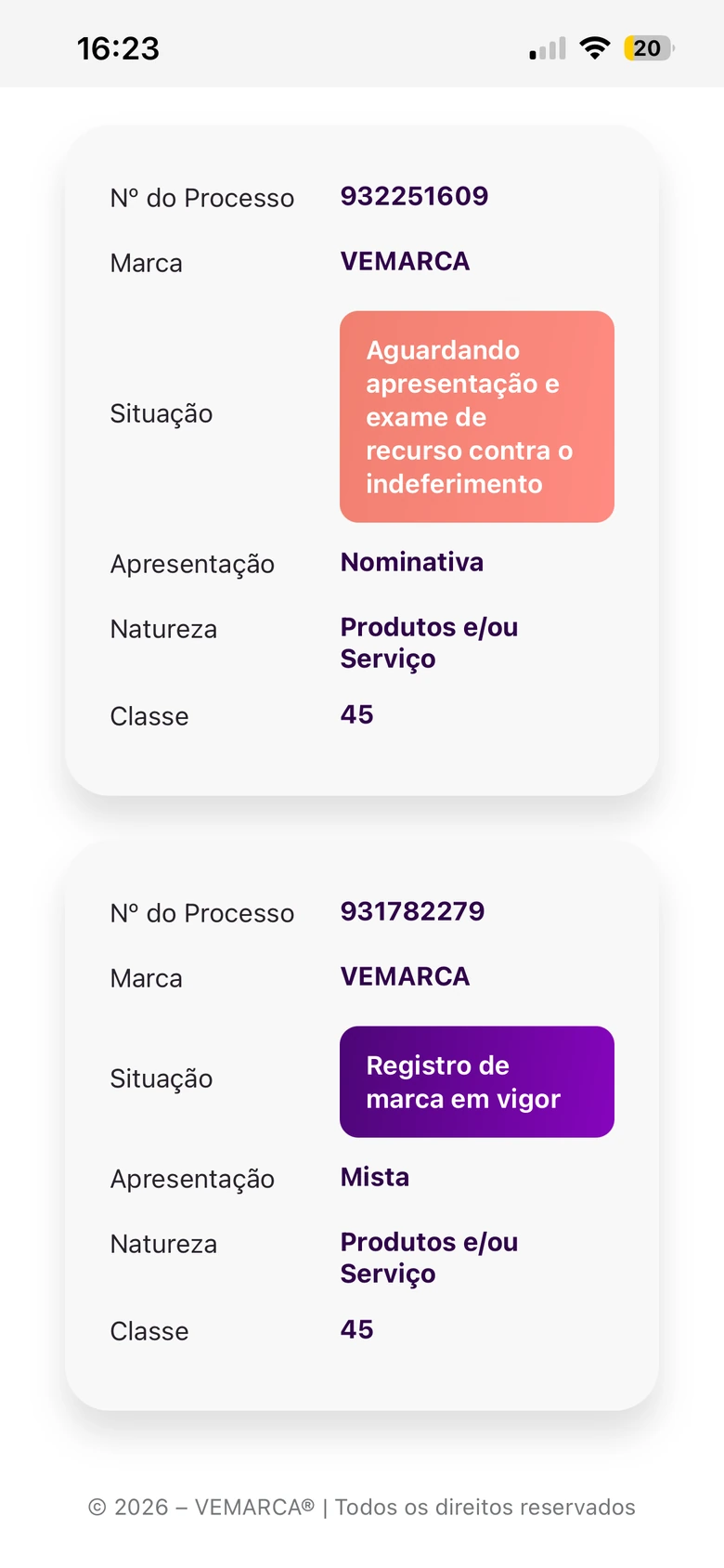 Continuação da lista de processos da VEMARCA