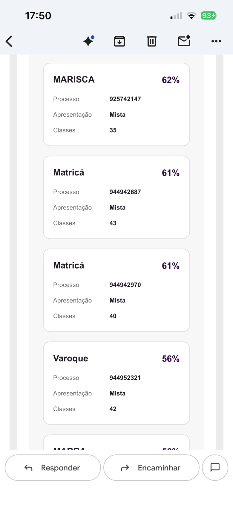 Continuação da lista de sinais semelhantes no Gmail para celular